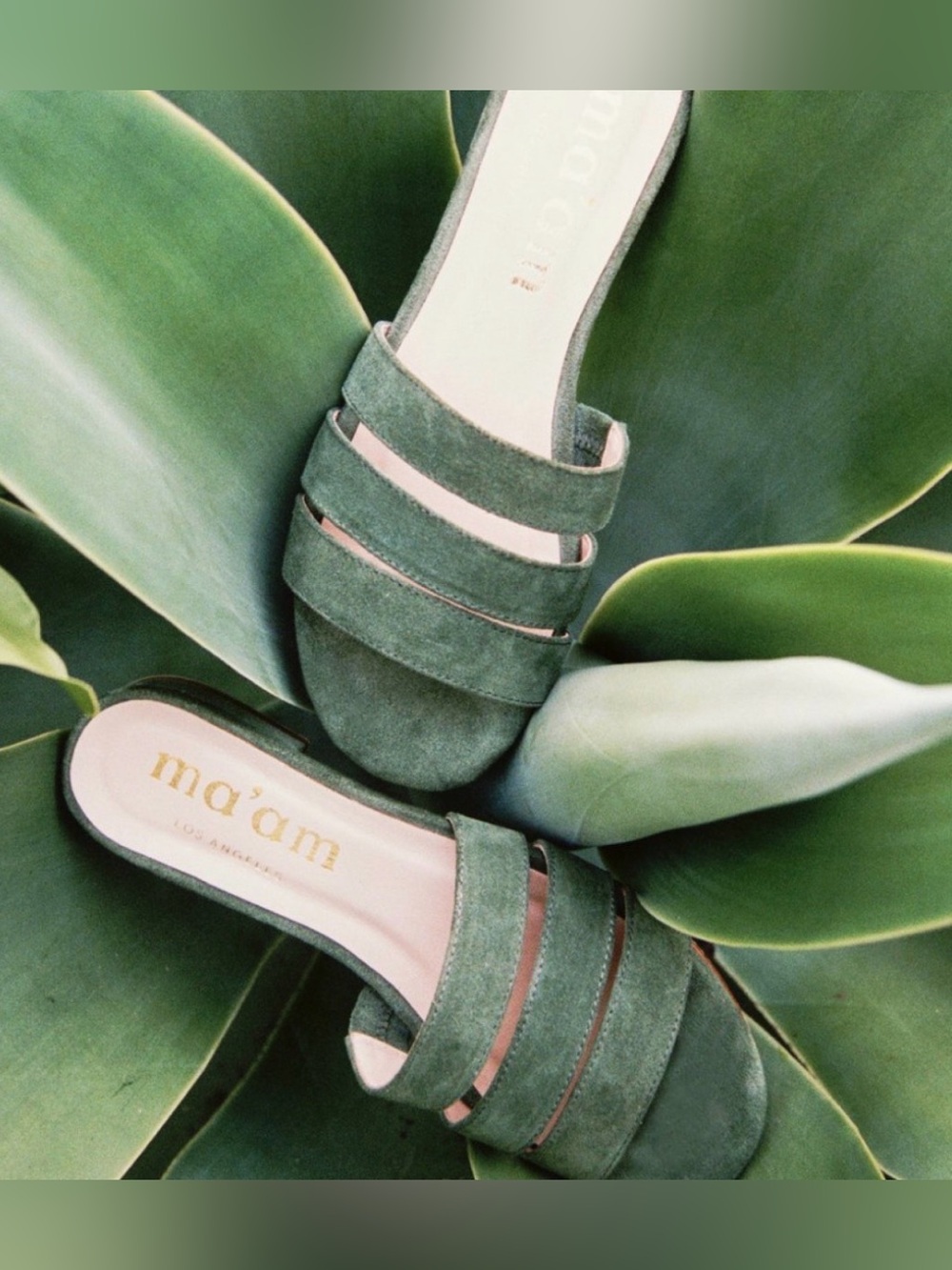 Ma'am Shoes CJ Agave Green Suede Slide Sandals Size 8